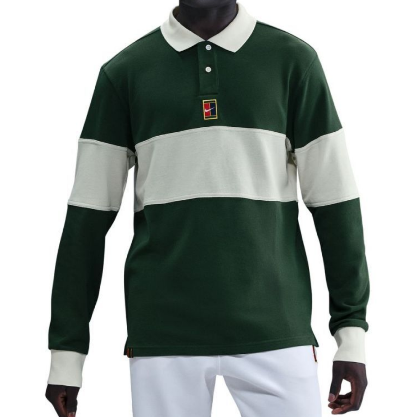 Поло лонгслив мужское Nike Court Heritage Long Sleeve Polo - Fir/Pale Ivory